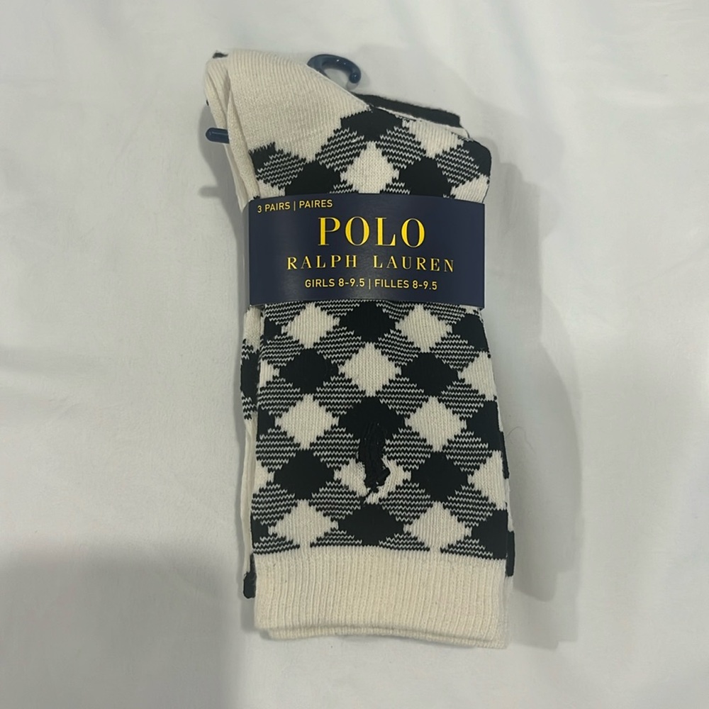BNWT Polo Ralph Lauren Girls Socks 3 Pairs Size 8-9.5 (Shoe 13-3)